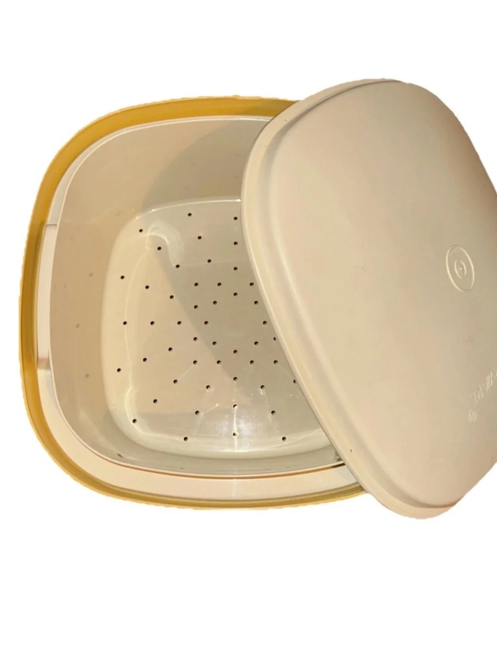 Vtg Tupperware Microwave Steamer Square Serving Bowl 3-pc~ 888-12  ~Harvest Gold